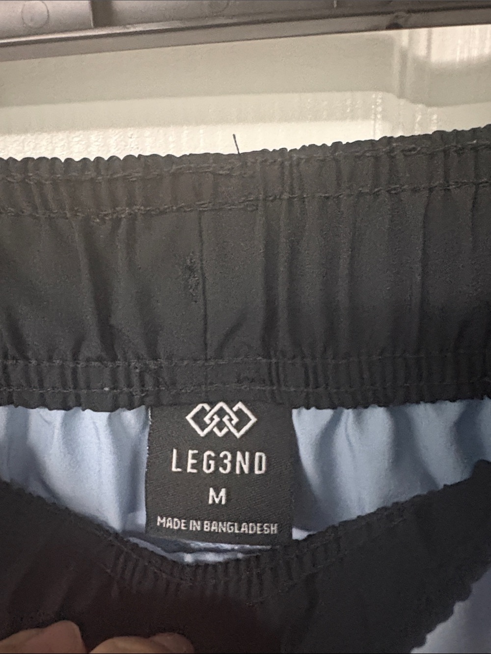 Light Blue Athletic Shorts with Black Waistband — Men's Performance Shorts - Picture 2 of 4